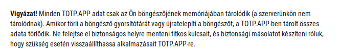 Warning on totp.app about the possibility of losing data.